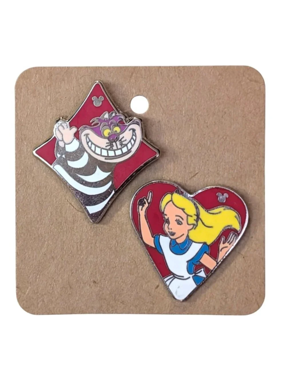 Alice in Wonderland Disney Pins: Cheshire Cat and Alice Playing Card Suits